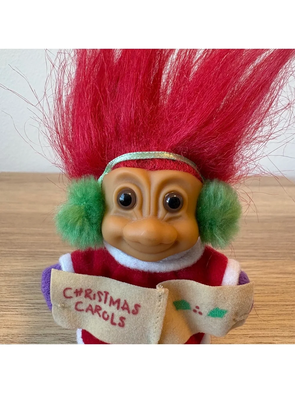 Vintage Russ Christmas Troll Doll, Christmas Caroler Girl, Red Hair, 3